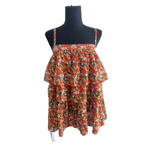 NWOT Free People Tiered Ruffle Floral Sleeveless Spaghetti Strap Top XS
